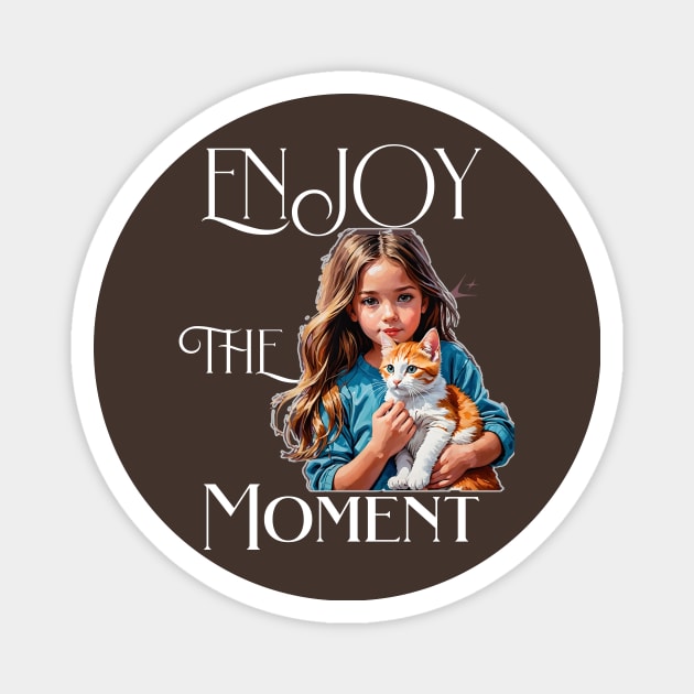 Enjoy the Moment, girl with orange cat Magnet by PersianFMts